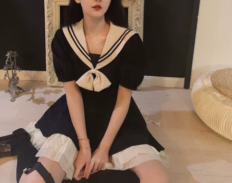 成人服装女洛丽塔海军风收腰显瘦连衣裙短款小...