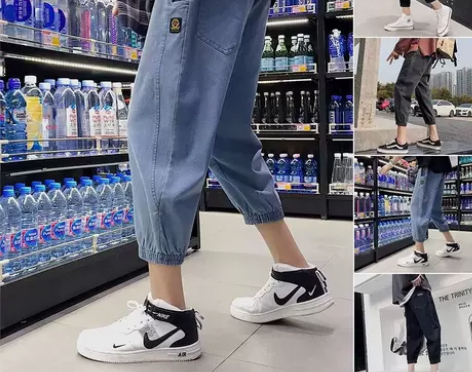 七分牛仔裤男潮牌宽松抖音网红百搭韩版潮流束...