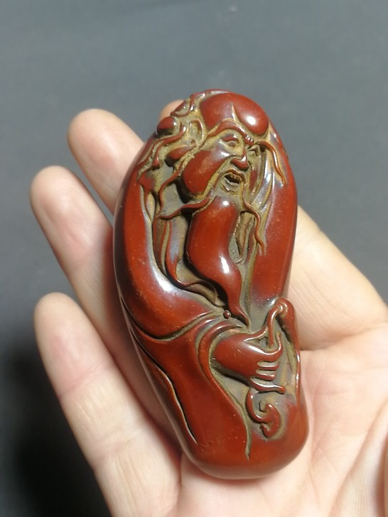 捡到一个寿星老人手把件挂件骨雕石雕摆件像是...