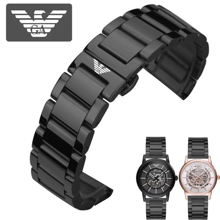 【七天无理由退换】阿玛尼手表带钢带黑色18...