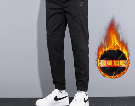 秋季新款加绒工装裤子男生冬季潮牌宽松束脚加...