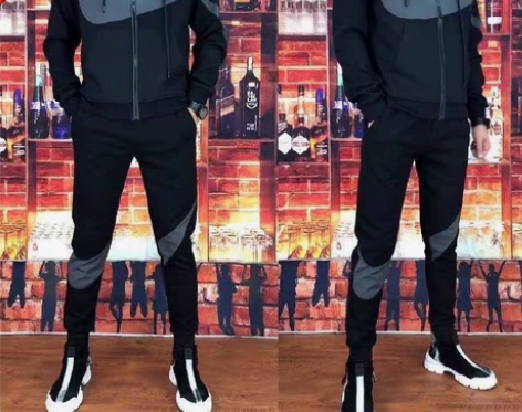 春秋季男士立领休闲修身百搭时尚套装舒适大码...