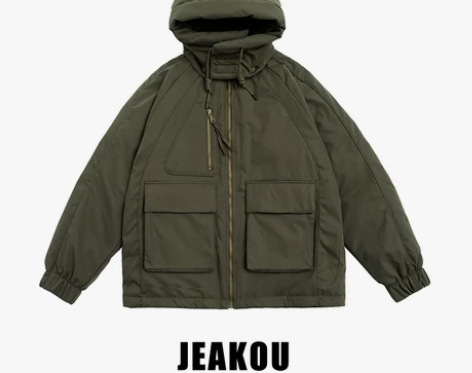 冬季复古军绿色可拆卸连帽羽绒服男潮流户外加...