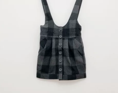 圣迪奥 秋冬复古黑灰格羊毛呢背带裤S码 穿...