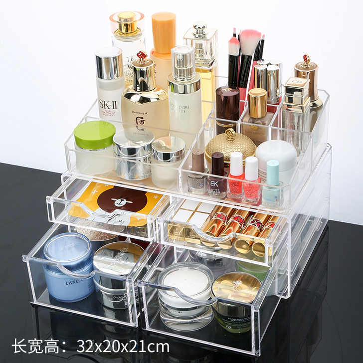 亚克力化妆品收纳盒宿舍神器大抽屉式+化妆刷...