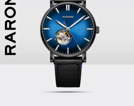 雷诺2021新款半镂空全自动机械手表男极光...