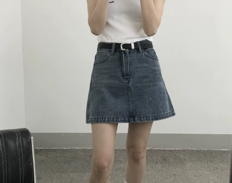 东日是个卷毛 复古港味百搭牛仔半身裙春季新...