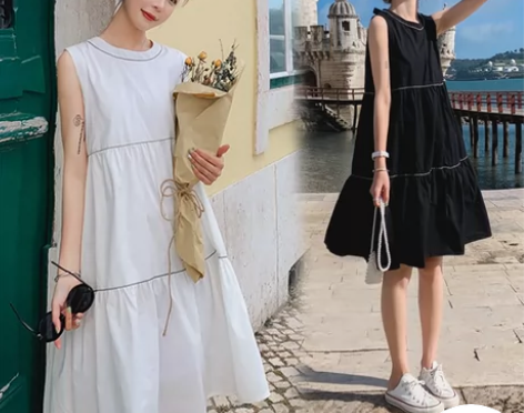 法国小众很仙的无袖背心裙女夏ins小清新a...