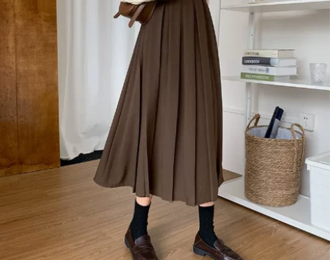 咖色百褶裙春季2022新款女装中长款高腰显...
