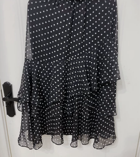 时尚黑色波点半身裙 新款圆点雪纺荷叶边中长...