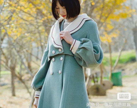 花间裳/烟雨/文艺复古学院风灯笼袖短款毛呢...