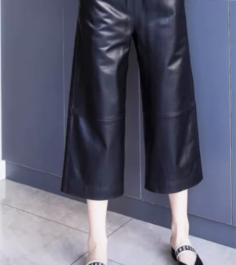 九分裤休闲裤松紧腰宽松皮U阔腿裤女2022...