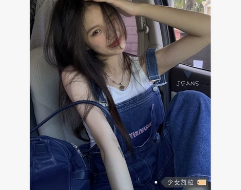 ?背带牛仔裤女2022夏季新款宽松高腰直筒...