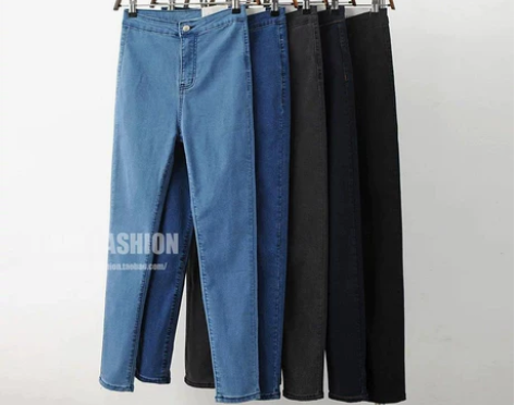 2018春夏欧美风修身显瘦提臀高腰紧身牛仔...