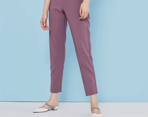 太平鸟紫色休闲裤女春秋铅笔裤九分裤直筒西装...