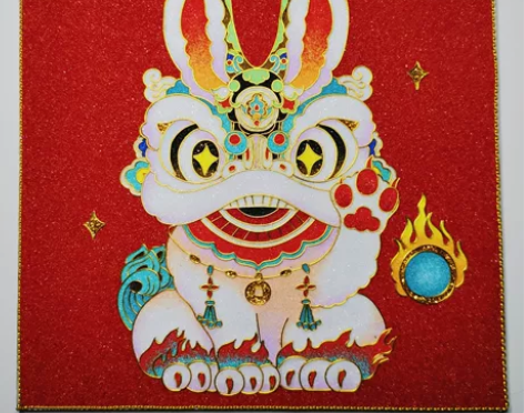 手作掐丝珐琅工艺画 醒狮兔兔 马上就要到兔...