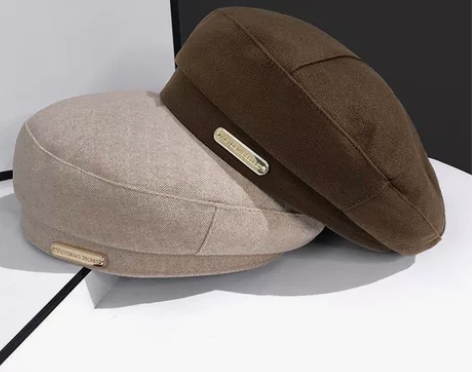 韩国时尚金属标帽子女春秋英伦百搭贝雷帽网红...