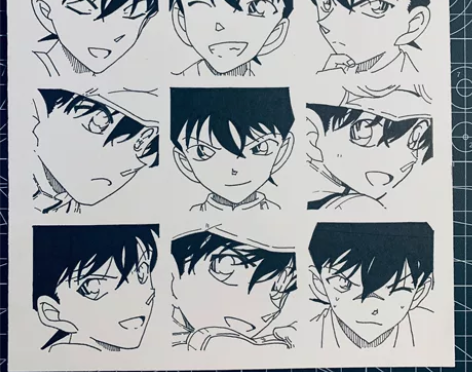 名侦探柯南工藤新一格子画 针管笔手绘装饰画...