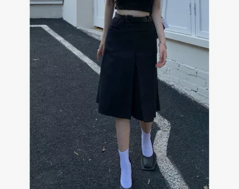kumikumi甜酷辣妹高腰百褶裙半身裙女...