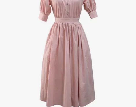 复古娃娃领初恋系温柔风连衣裙短袖纯棉收腰粉...