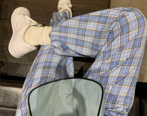 荒家格子束脚裤2022夏季新款格纹高腰休闲...