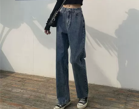 春装2020年高腰牛仔裤女宽松显瘦阔腿垂感...