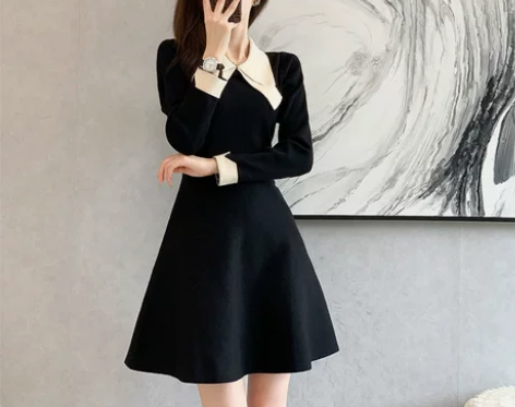 小个子针织连衣裙女秋冬中长款配大衣的打底裙