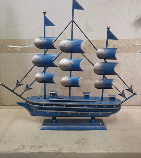现代风格一帆风顺帆船模型铁艺摆件客厅酒柜家...