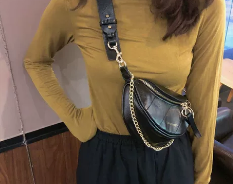 2022网红新款褶皱腰包小香风菱格包圆环饰...