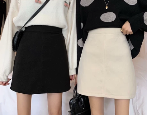 灯芯绒高腰a字裙秋冬款胖mm显瘦a字包臀短...