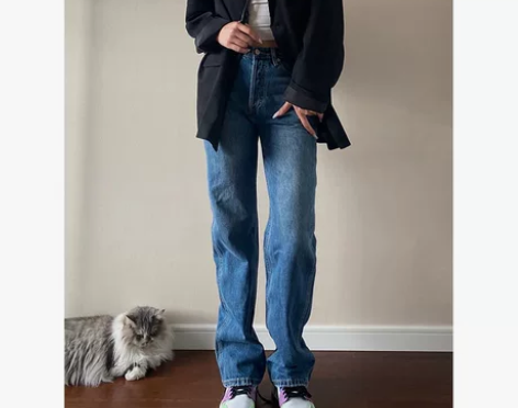 2022年早春新款高腰直筒宽松高个子显瘦港...