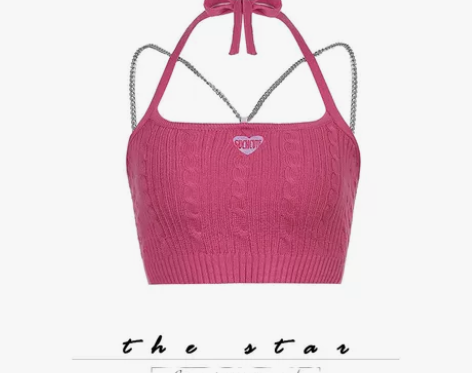 露脐小众无袖吊带上衣女春玫红色11.9包邮...