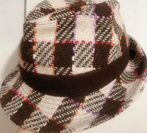 韩国复古小香风粗花呢英伦格纹棋盘格巴拿马帽...