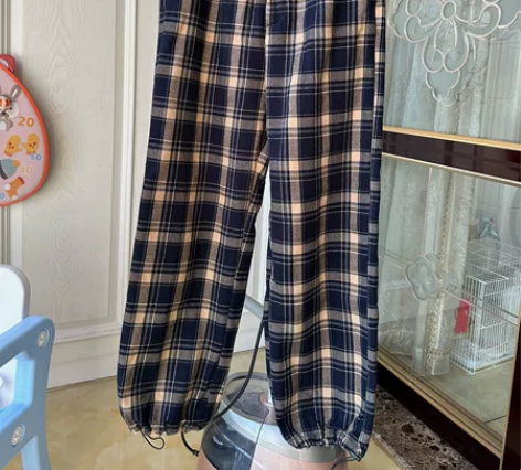 格子加绒收脚 女裤 L码 腰围有弹力  全...