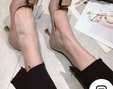 全新 2019新款韩版金属方扣漆皮浅口尖头...