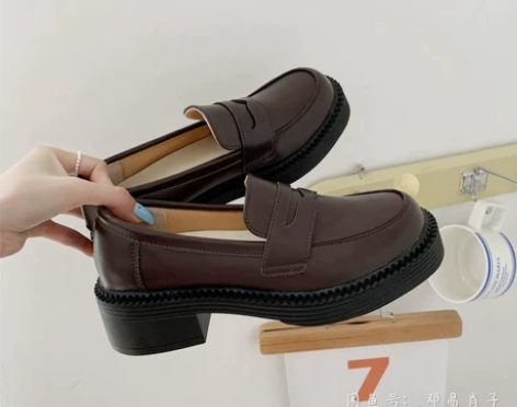 仅试穿   乐福鞋女中跟2021秋冬新款复...