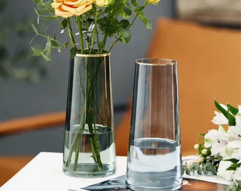 简约锥形网红玻璃花瓶透明水养玫瑰鲜花干花插...