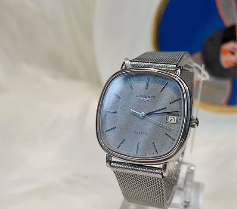 正品中古浪琴LONGINES超薄深空银手表...