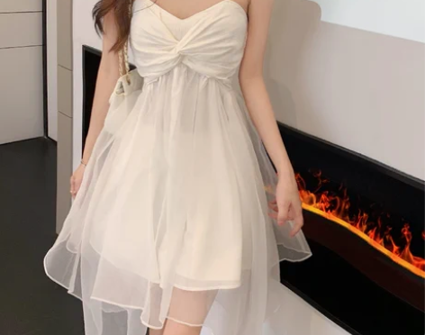 白色小众吊带长裙子夏季法式超仙小个子高级感...