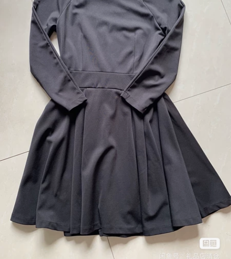 连衣裙女装七分袖修身蓬蓬裙黑色连衣裙赫本小...
