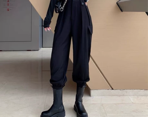 工装裤女显瘦高腰束脚休闲裤帅气卫裤秋冬百搭...