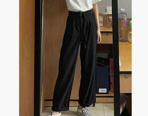 muse陈阿瓜黑色直筒西装裤女春高腰宽松垂...