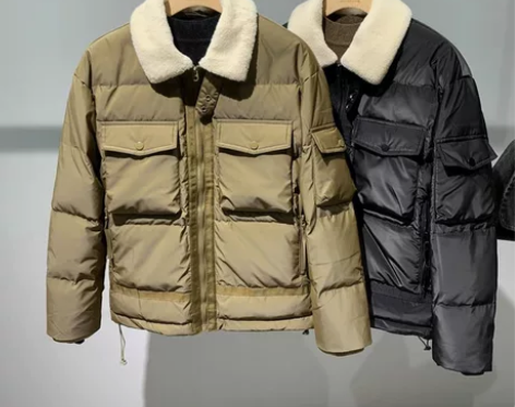 美式军绿色男士翻领白鸭绒复古飞行员羊羔毛领...