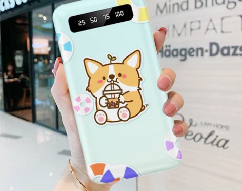 卡通超萌奶茶柯基自带线大容量充电宝快充所有...