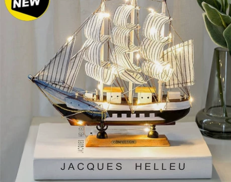 帆船模型摆件带灯木质工艺船一帆风顺男毕业生...