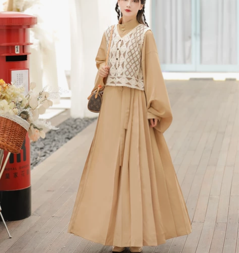 玉术原创云溪汉服女汉元素齐腰马面裙立领马甲...