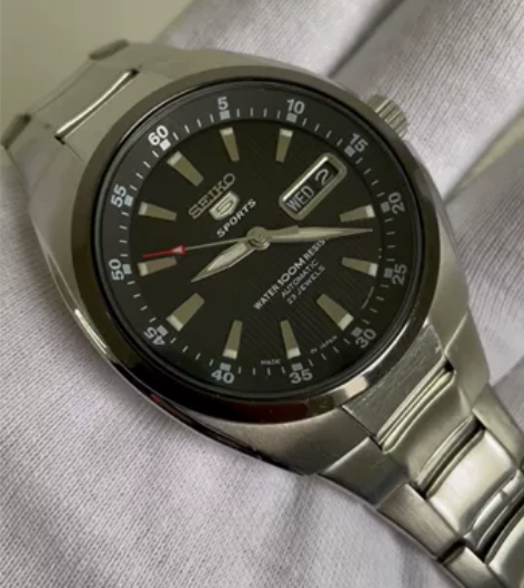 精工5号黑盘机械表，SEIKO钢带机械表硬...