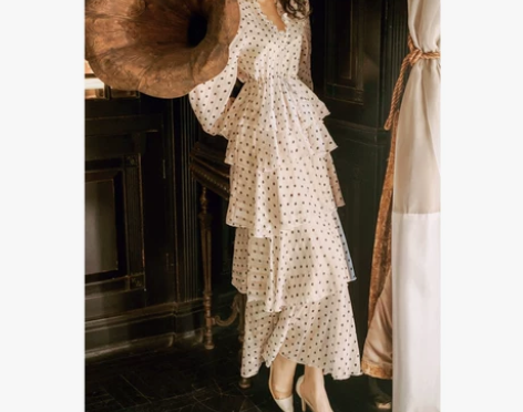 法国小众裙超仙波点金丝雪纺蛋糕裙性感裙泰国...