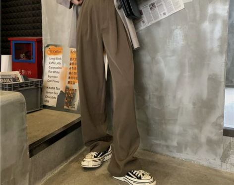 阔腿裤女韩版高腰显瘦垂感西装裤复古休闲裤长...
