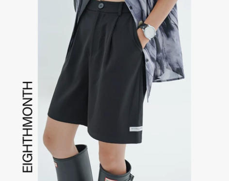 EM八月 短裤女夏季薄款高腰休闲裤宽松阔腿...
